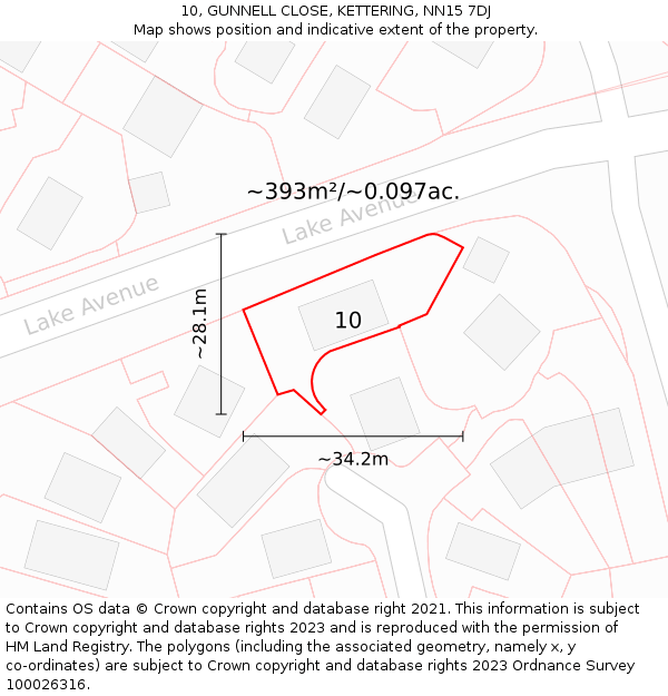 10, GUNNELL CLOSE, KETTERING, NN15 7DJ: Plot and title map