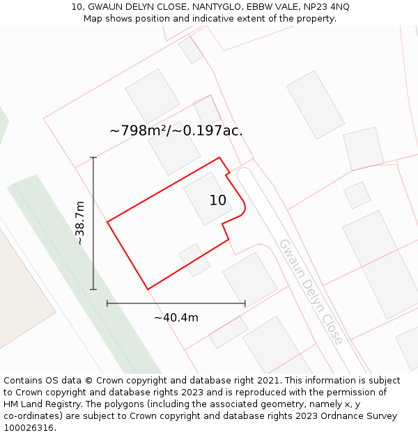 10, GWAUN DELYN CLOSE, NANTYGLO, EBBW VALE, NP23 4NQ: Plot and title map