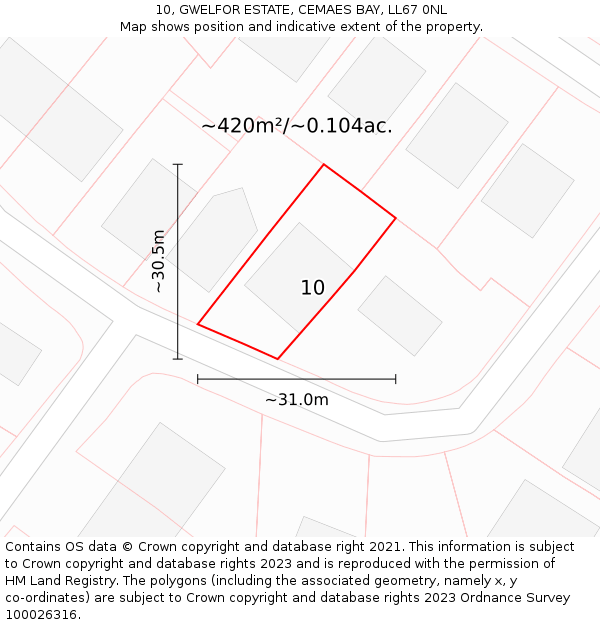 10, GWELFOR ESTATE, CEMAES BAY, LL67 0NL: Plot and title map