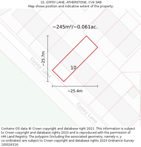10, GYPSY LANE, ATHERSTONE, CV9 3AB: Plot and title map