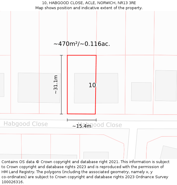 10, HABGOOD CLOSE, ACLE, NORWICH, NR13 3RE: Plot and title map