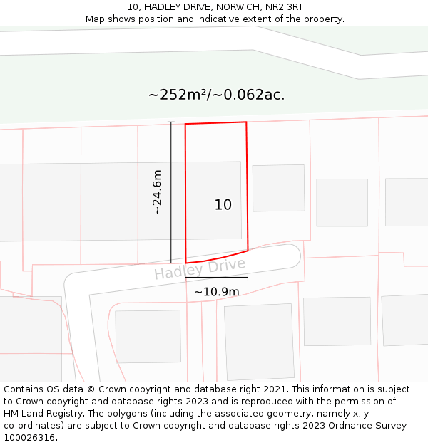 10, HADLEY DRIVE, NORWICH, NR2 3RT: Plot and title map