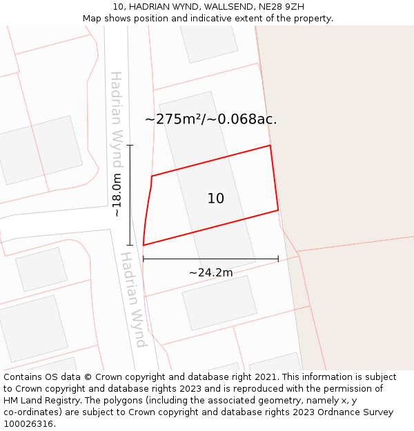 10, HADRIAN WYND, WALLSEND, NE28 9ZH: Plot and title map