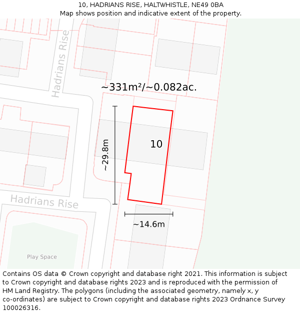 10, HADRIANS RISE, HALTWHISTLE, NE49 0BA: Plot and title map