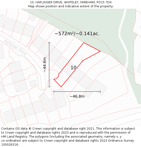 10, HAFLINGER DRIVE, WHITELEY, FAREHAM, PO15 7DX: Plot and title map