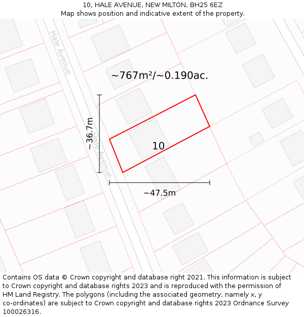 10, HALE AVENUE, NEW MILTON, BH25 6EZ: Plot and title map