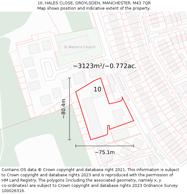 10, HALES CLOSE, DROYLSDEN, MANCHESTER, M43 7QR: Plot and title map