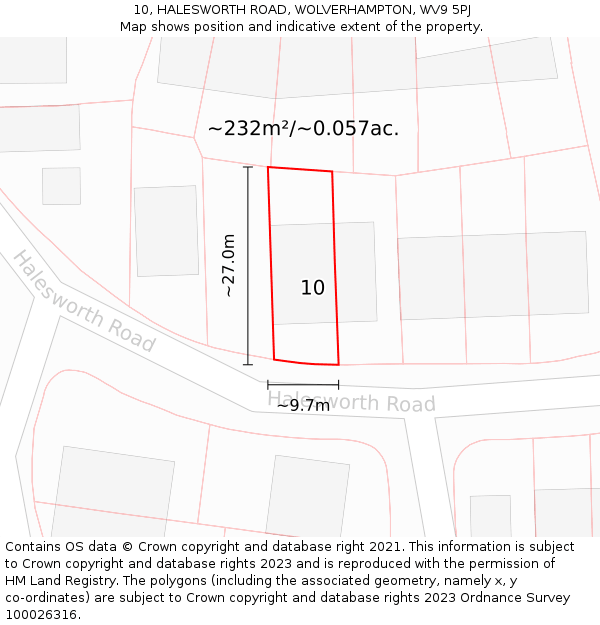 10, HALESWORTH ROAD, WOLVERHAMPTON, WV9 5PJ: Plot and title map