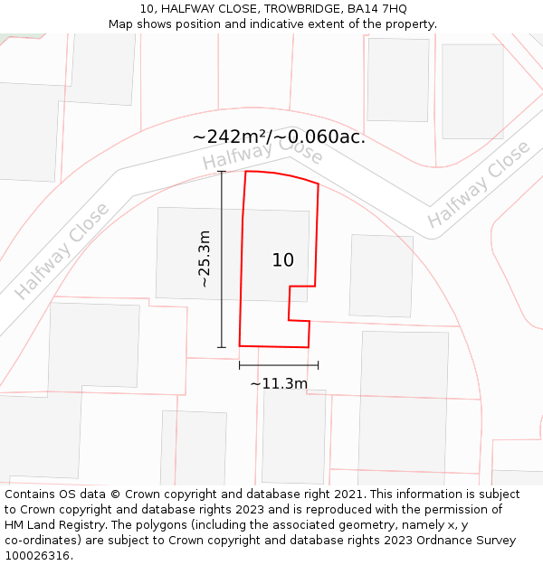 10, HALFWAY CLOSE, TROWBRIDGE, BA14 7HQ: Plot and title map