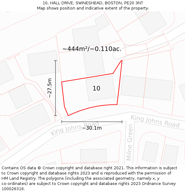 10, HALL DRIVE, SWINESHEAD, BOSTON, PE20 3NT: Plot and title map