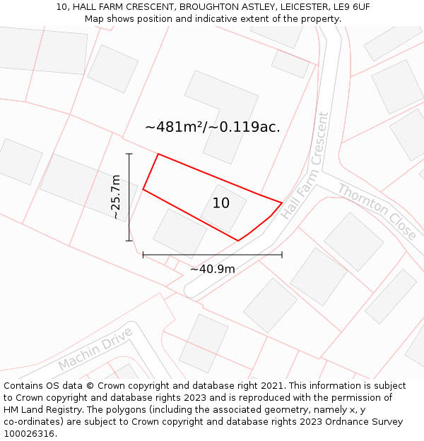 10, HALL FARM CRESCENT, BROUGHTON ASTLEY, LEICESTER, LE9 6UF: Plot and title map