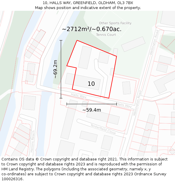 10, HALLS WAY, GREENFIELD, OLDHAM, OL3 7BX: Plot and title map