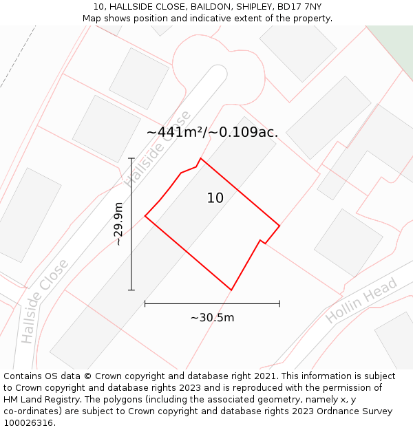 10, HALLSIDE CLOSE, BAILDON, SHIPLEY, BD17 7NY: Plot and title map