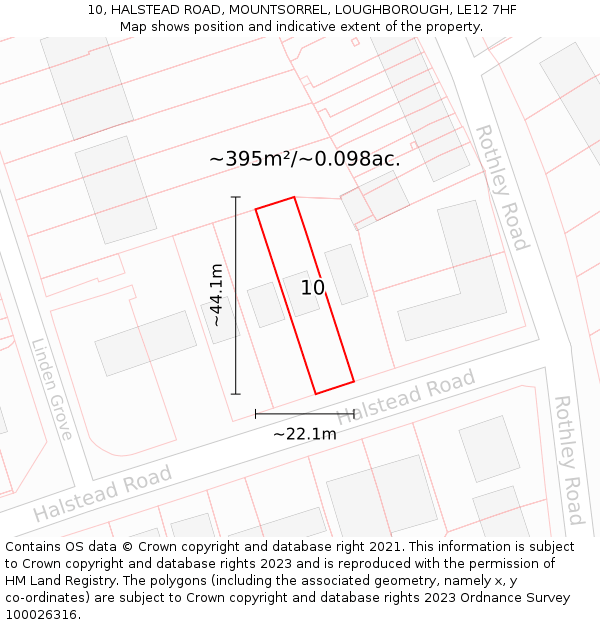 10, HALSTEAD ROAD, MOUNTSORREL, LOUGHBOROUGH, LE12 7HF: Plot and title map