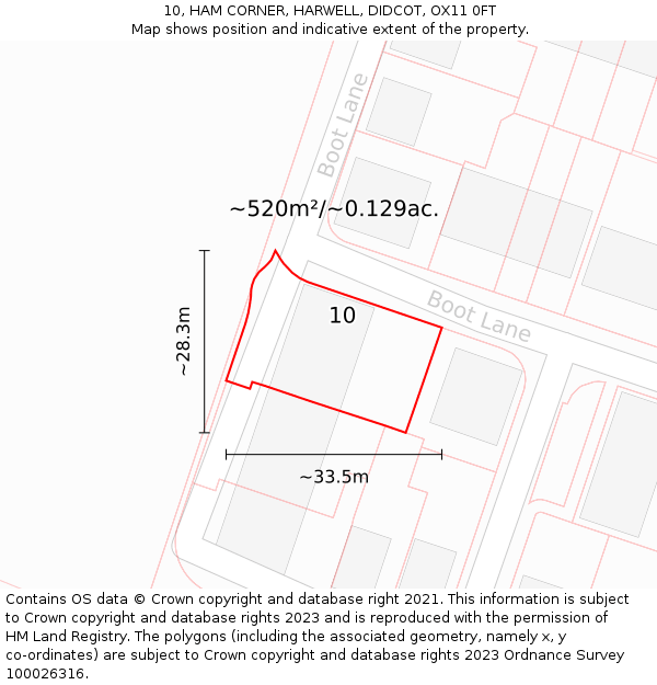10, HAM CORNER, HARWELL, DIDCOT, OX11 0FT: Plot and title map