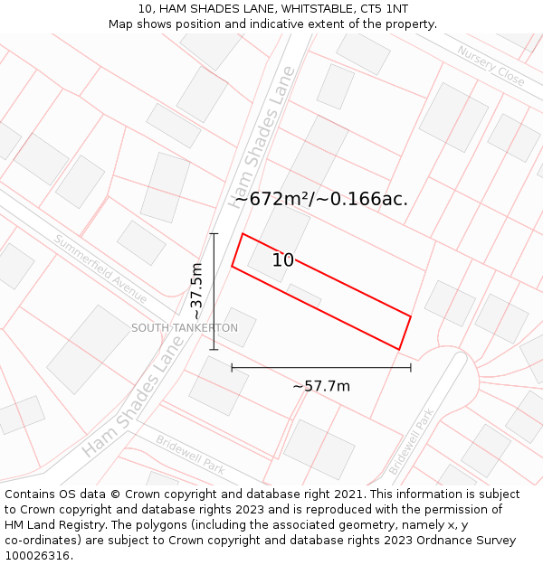 10, HAM SHADES LANE, WHITSTABLE, CT5 1NT: Plot and title map