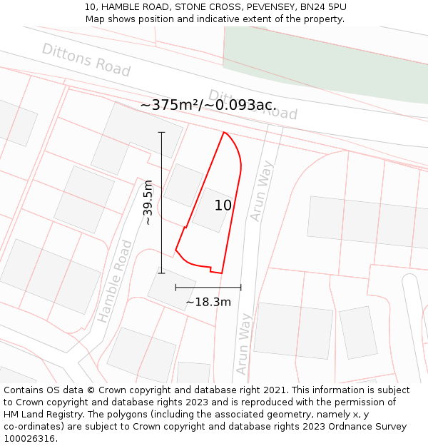 10, HAMBLE ROAD, STONE CROSS, PEVENSEY, BN24 5PU: Plot and title map