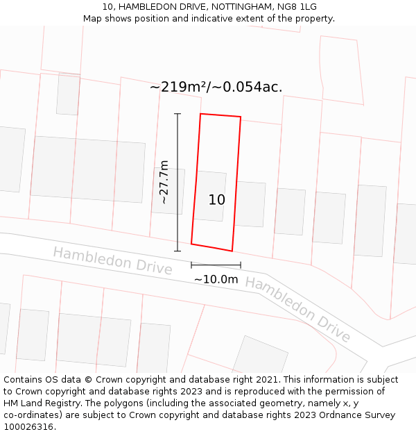 10, HAMBLEDON DRIVE, NOTTINGHAM, NG8 1LG: Plot and title map