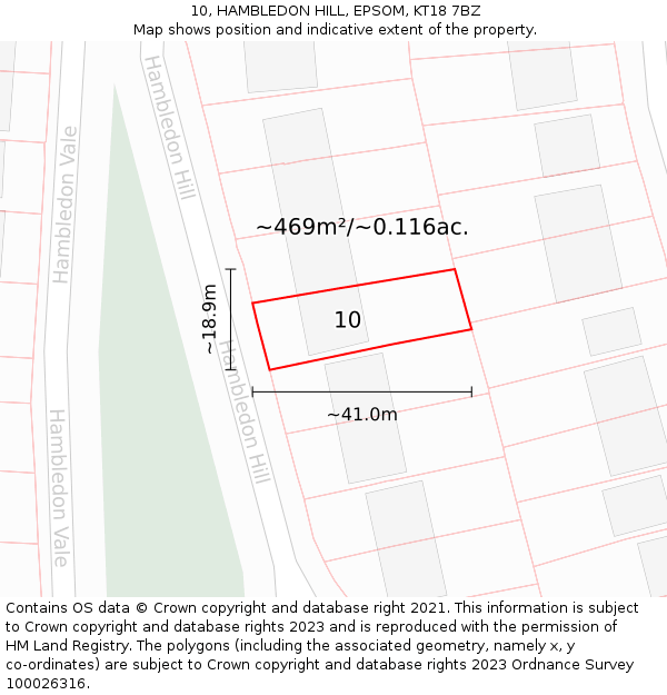 10, HAMBLEDON HILL, EPSOM, KT18 7BZ: Plot and title map