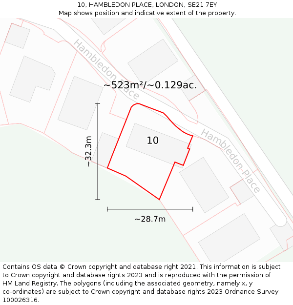 10, HAMBLEDON PLACE, LONDON, SE21 7EY: Plot and title map