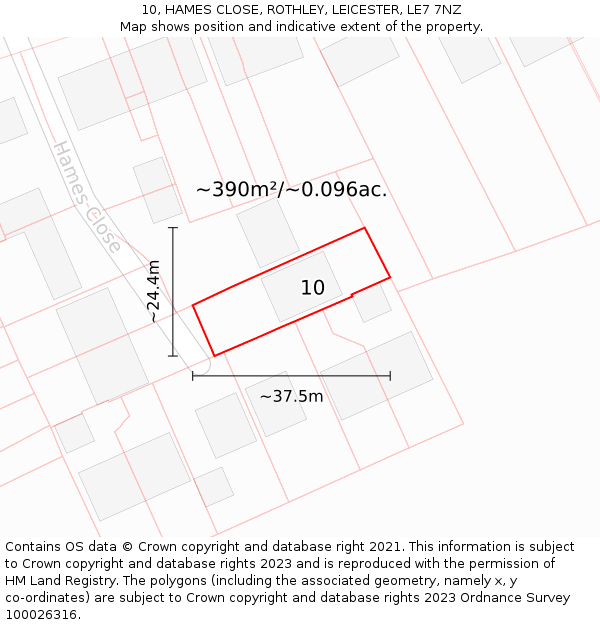 10, HAMES CLOSE, ROTHLEY, LEICESTER, LE7 7NZ: Plot and title map