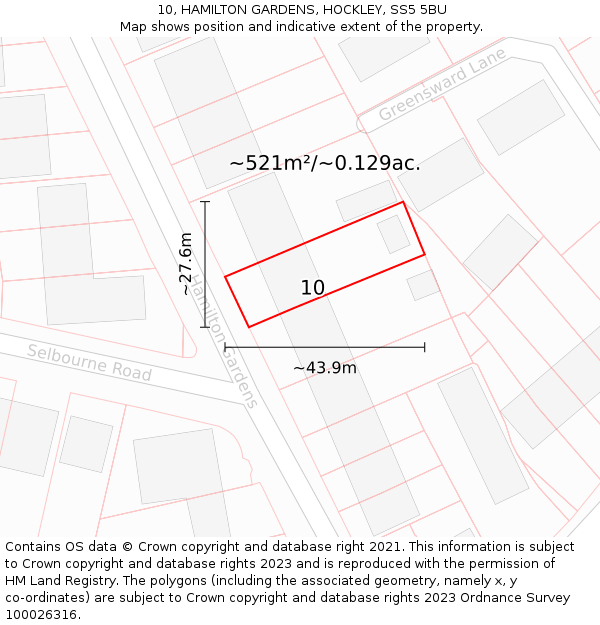 10, HAMILTON GARDENS, HOCKLEY, SS5 5BU: Plot and title map