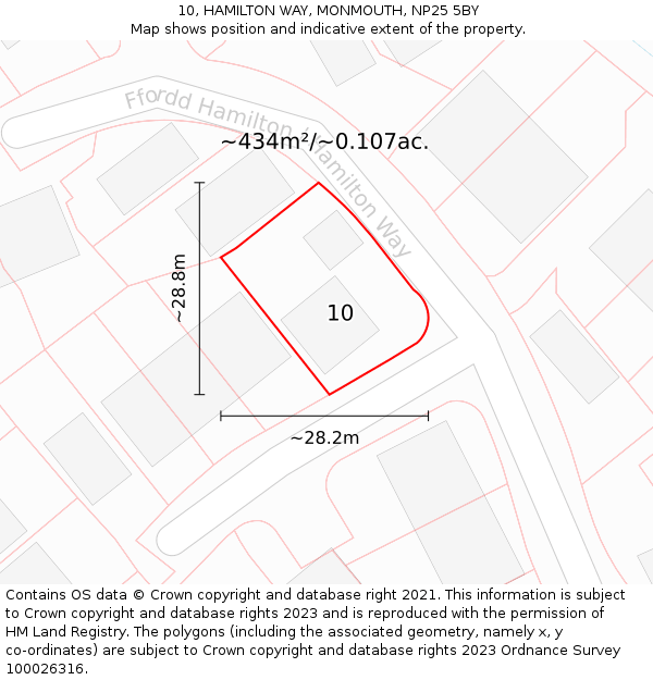 10, HAMILTON WAY, MONMOUTH, NP25 5BY: Plot and title map