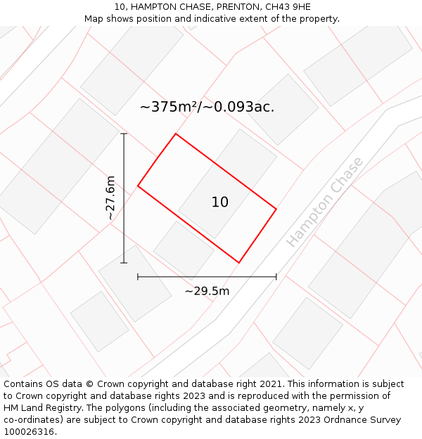 10, HAMPTON CHASE, PRENTON, CH43 9HE: Plot and title map