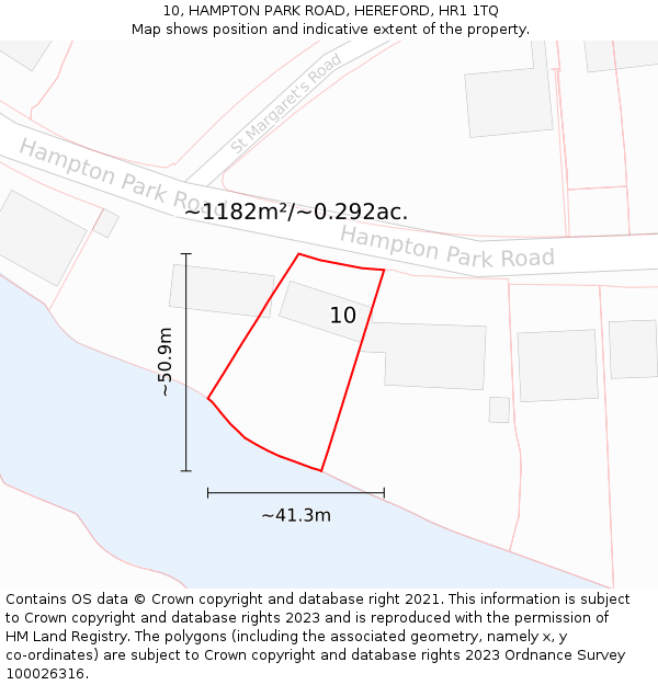 10, HAMPTON PARK ROAD, HEREFORD, HR1 1TQ: Plot and title map