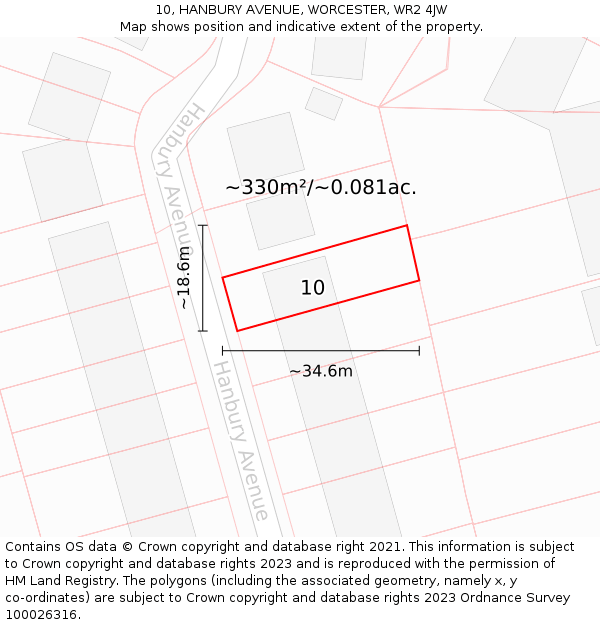 10, HANBURY AVENUE, WORCESTER, WR2 4JW: Plot and title map