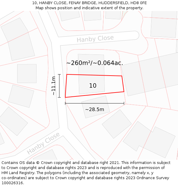 10, HANBY CLOSE, FENAY BRIDGE, HUDDERSFIELD, HD8 0FE: Plot and title map