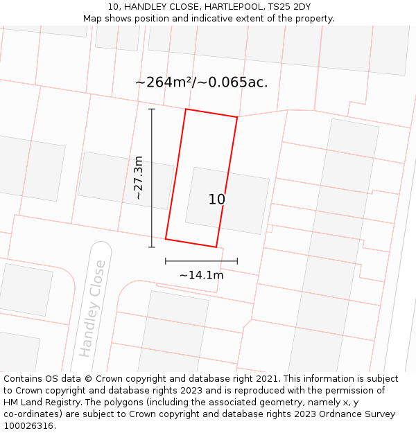 10, HANDLEY CLOSE, HARTLEPOOL, TS25 2DY: Plot and title map