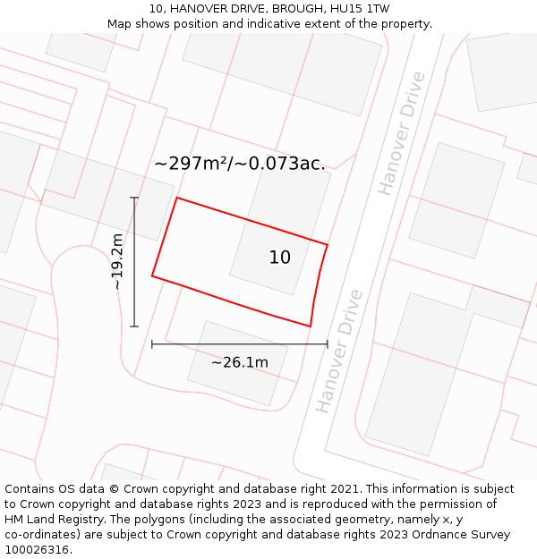 10, HANOVER DRIVE, BROUGH, HU15 1TW: Plot and title map