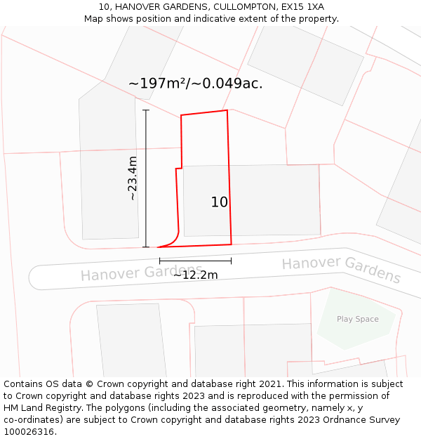 10, HANOVER GARDENS, CULLOMPTON, EX15 1XA: Plot and title map