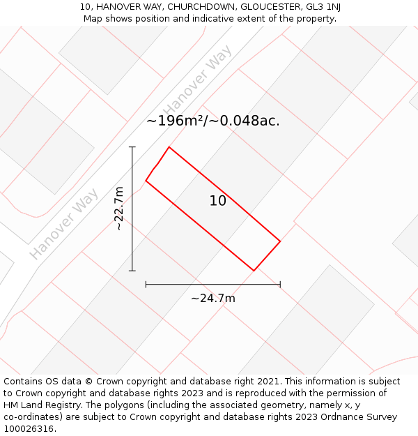 10, HANOVER WAY, CHURCHDOWN, GLOUCESTER, GL3 1NJ: Plot and title map