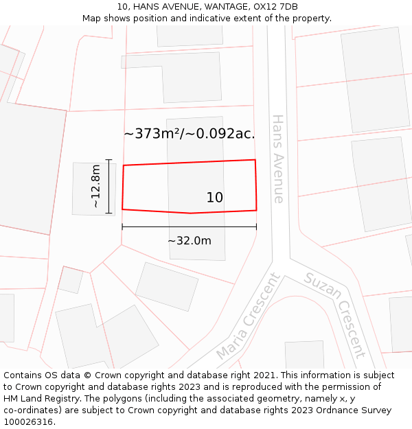 10, HANS AVENUE, WANTAGE, OX12 7DB: Plot and title map