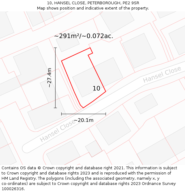 10, HANSEL CLOSE, PETERBOROUGH, PE2 9SR: Plot and title map