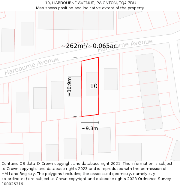 10, HARBOURNE AVENUE, PAIGNTON, TQ4 7DU: Plot and title map