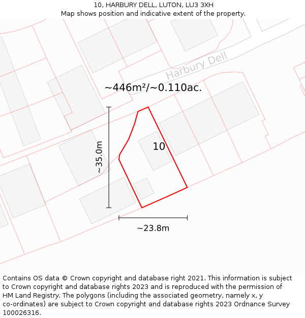 10, HARBURY DELL, LUTON, LU3 3XH: Plot and title map