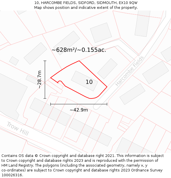 10, HARCOMBE FIELDS, SIDFORD, SIDMOUTH, EX10 9QW: Plot and title map