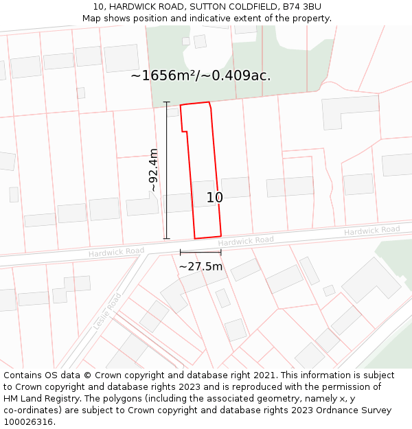 10, HARDWICK ROAD, SUTTON COLDFIELD, B74 3BU: Plot and title map
