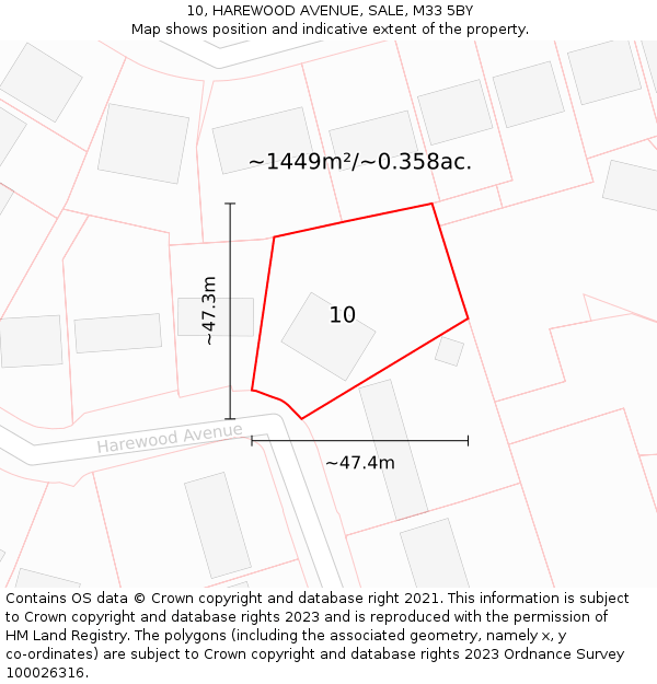 10, HAREWOOD AVENUE, SALE, M33 5BY: Plot and title map