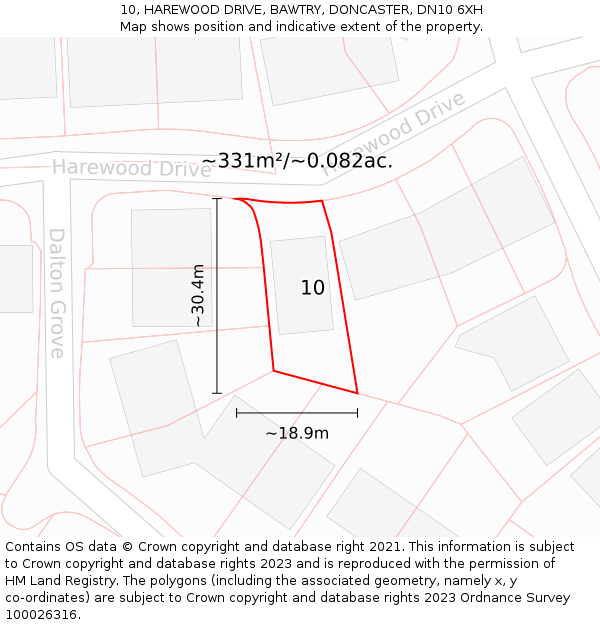 10, HAREWOOD DRIVE, BAWTRY, DONCASTER, DN10 6XH: Plot and title map