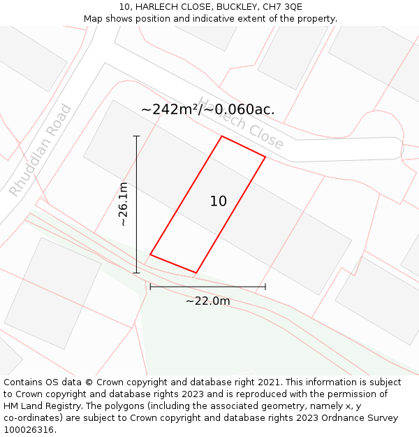 10, HARLECH CLOSE, BUCKLEY, CH7 3QE: Plot and title map