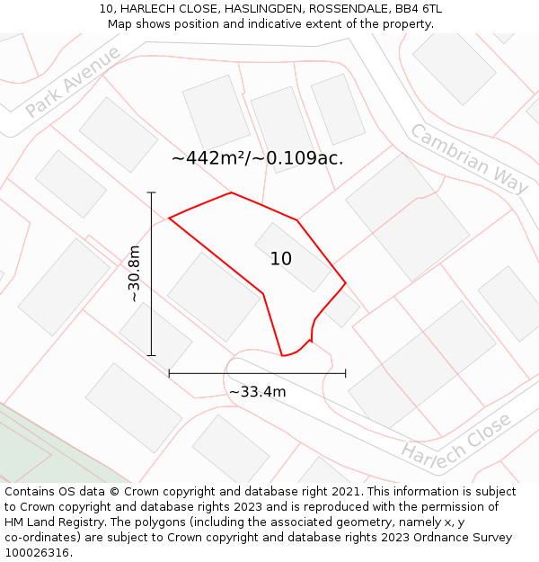 10, HARLECH CLOSE, HASLINGDEN, ROSSENDALE, BB4 6TL: Plot and title map