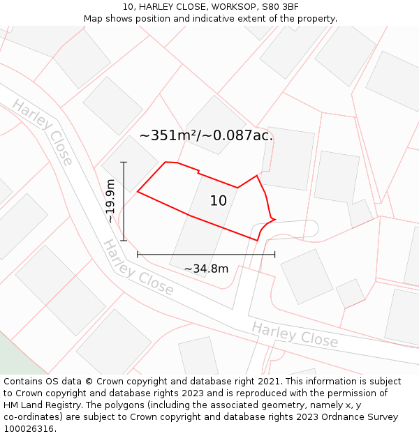 10, HARLEY CLOSE, WORKSOP, S80 3BF: Plot and title map
