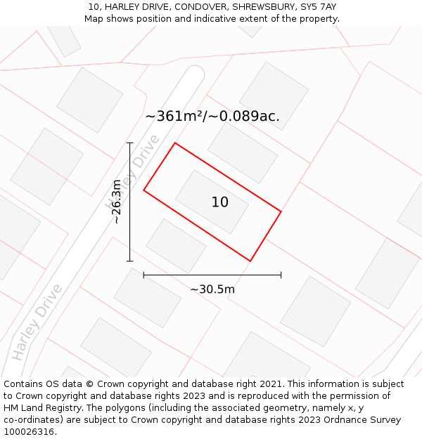 10, HARLEY DRIVE, CONDOVER, SHREWSBURY, SY5 7AY: Plot and title map