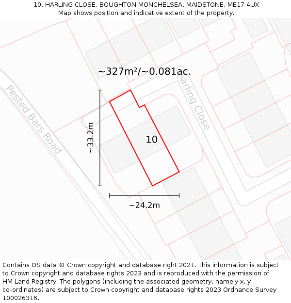 10, HARLING CLOSE, BOUGHTON MONCHELSEA, MAIDSTONE, ME17 4UX: Plot and title map