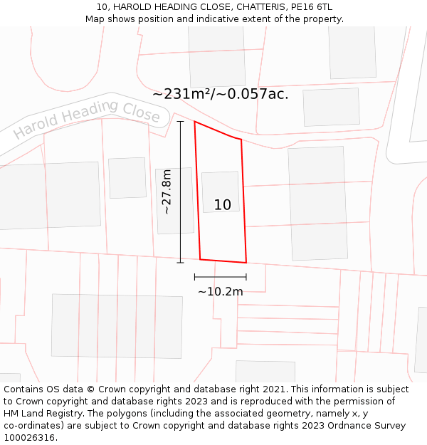 10, HAROLD HEADING CLOSE, CHATTERIS, PE16 6TL: Plot and title map