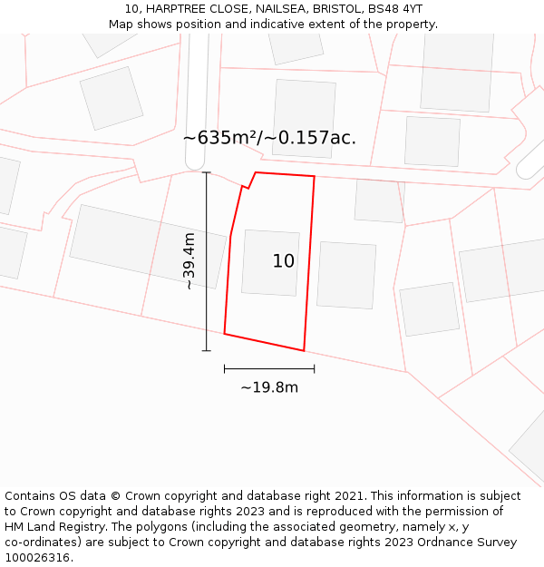 10, HARPTREE CLOSE, NAILSEA, BRISTOL, BS48 4YT: Plot and title map